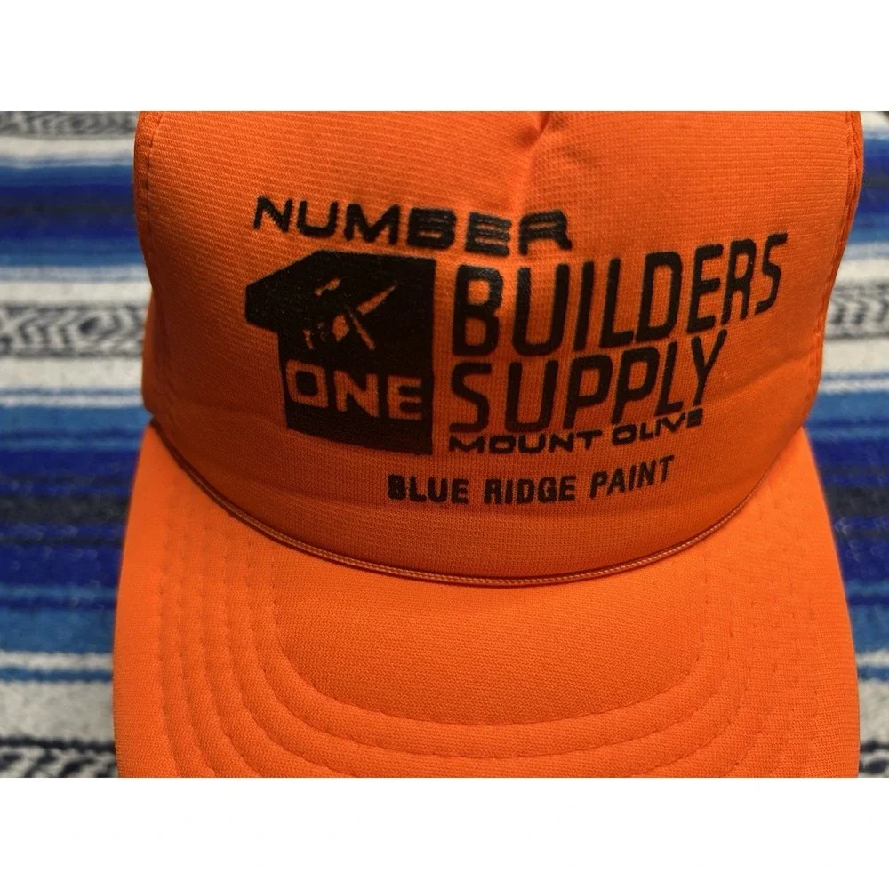 Vintage Yupoong Builders Supply Mount Olive Blue Ridge Paint Orange Snapback Hat